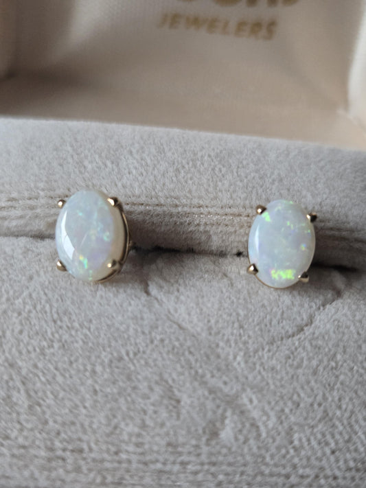 Vintage Opal Oval Stud Earrings 14K