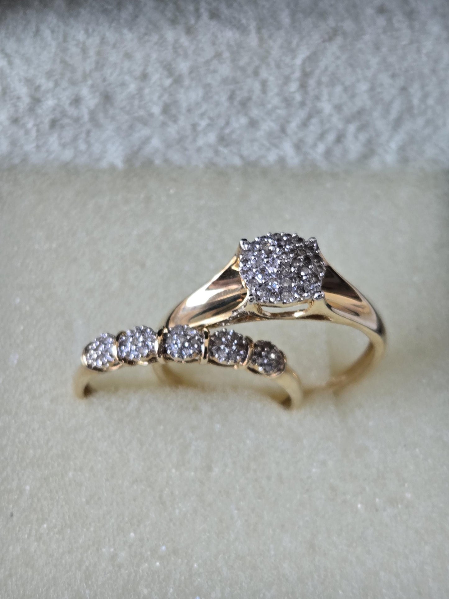 Vintage Diamond Pave Engagement Ring w/Matching Yellow Gold Pave Band 14K