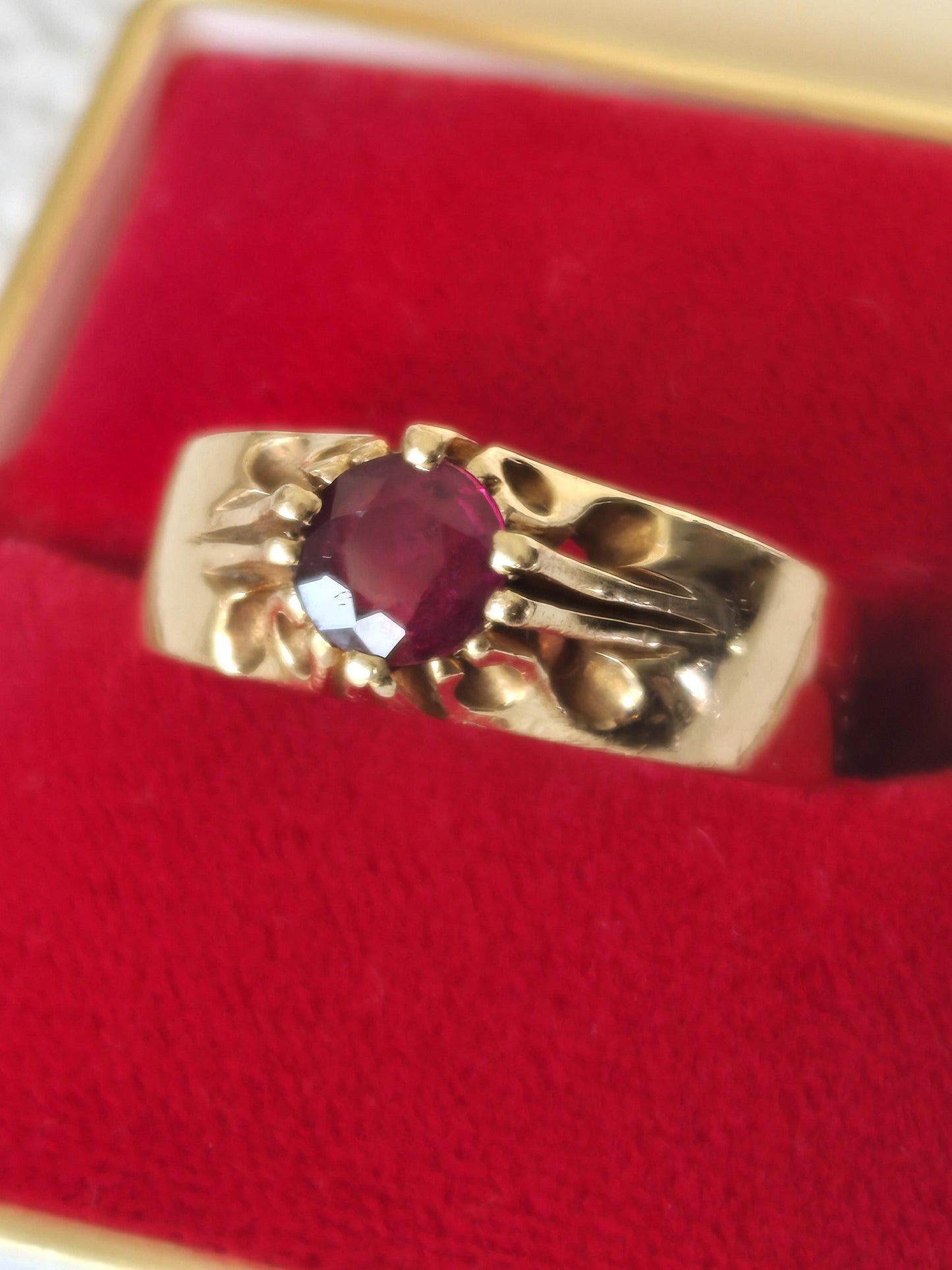 Estate Solitaire Ruby and 14K Yellow Gold Cocktail Ring *Local pickup Only*