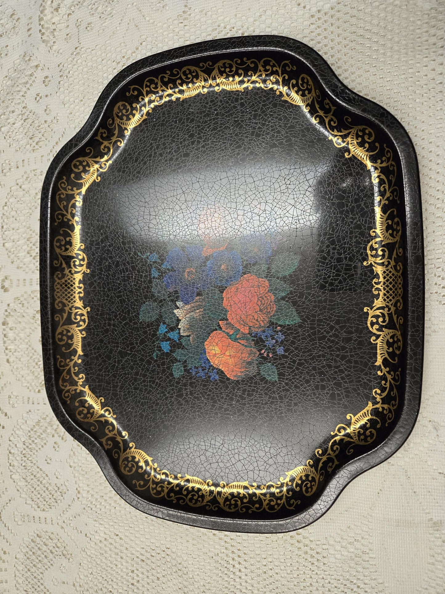 English Floral Metal Serving Tray