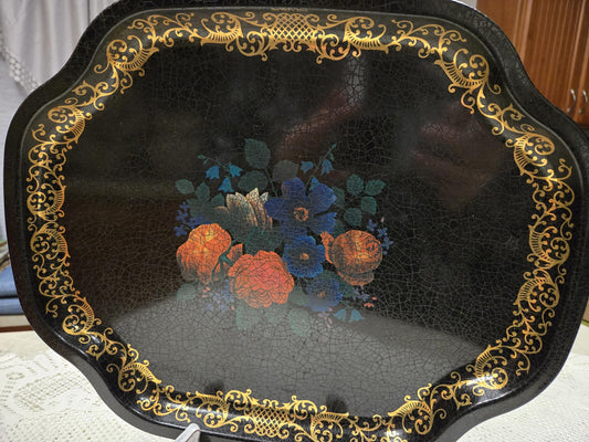 English Floral Metal Serving Tray
