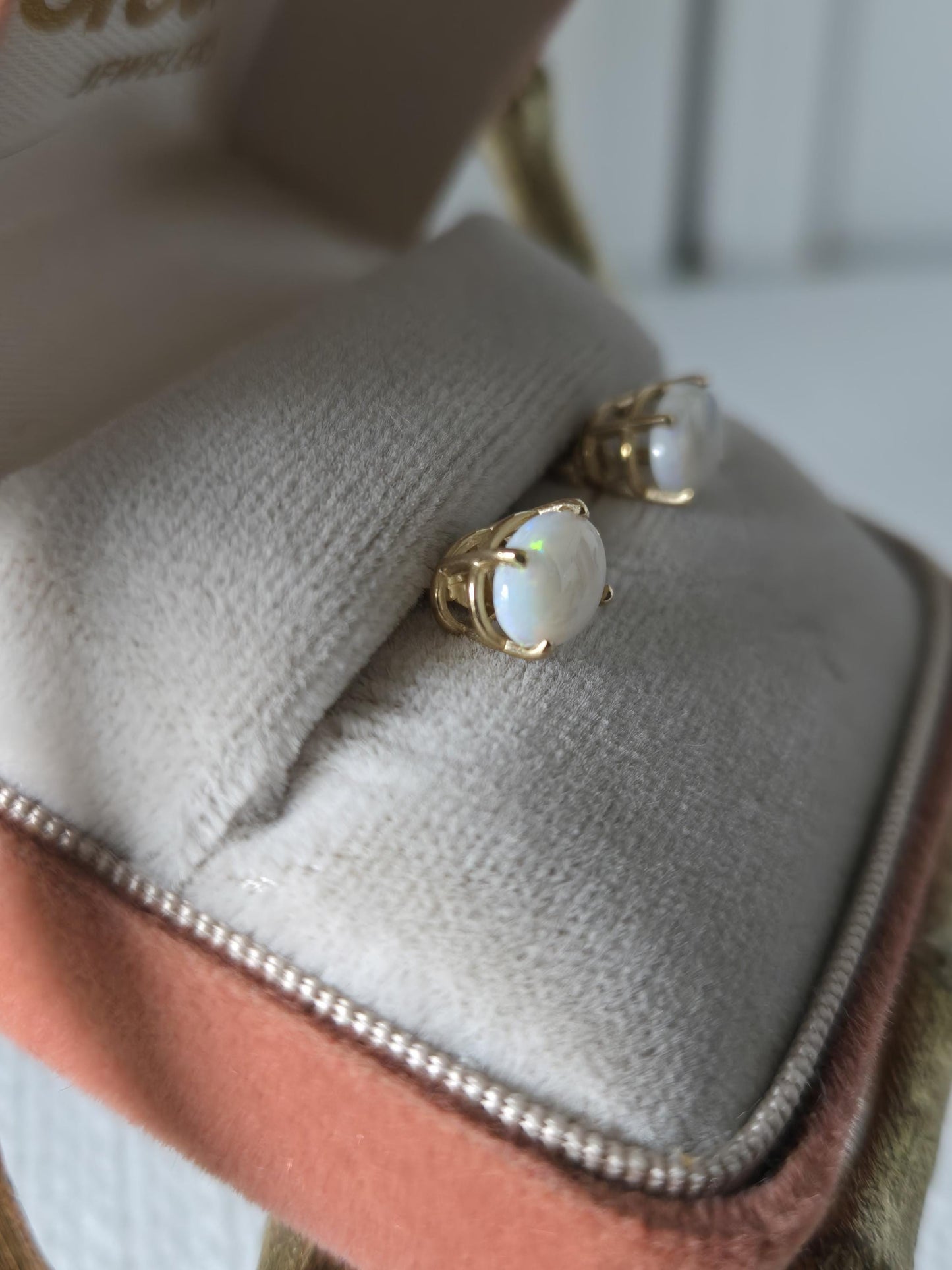 Vintage Opal Oval Stud Earrings 14K