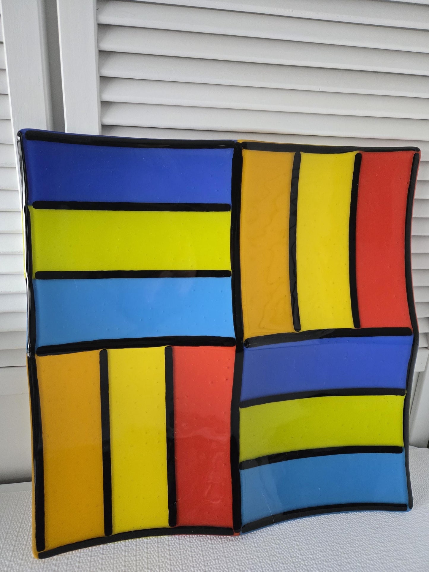 Fused Color Block Art Glass Dish