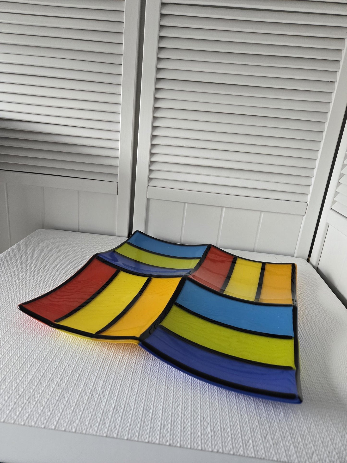 Fused Color Block Art Glass Dish