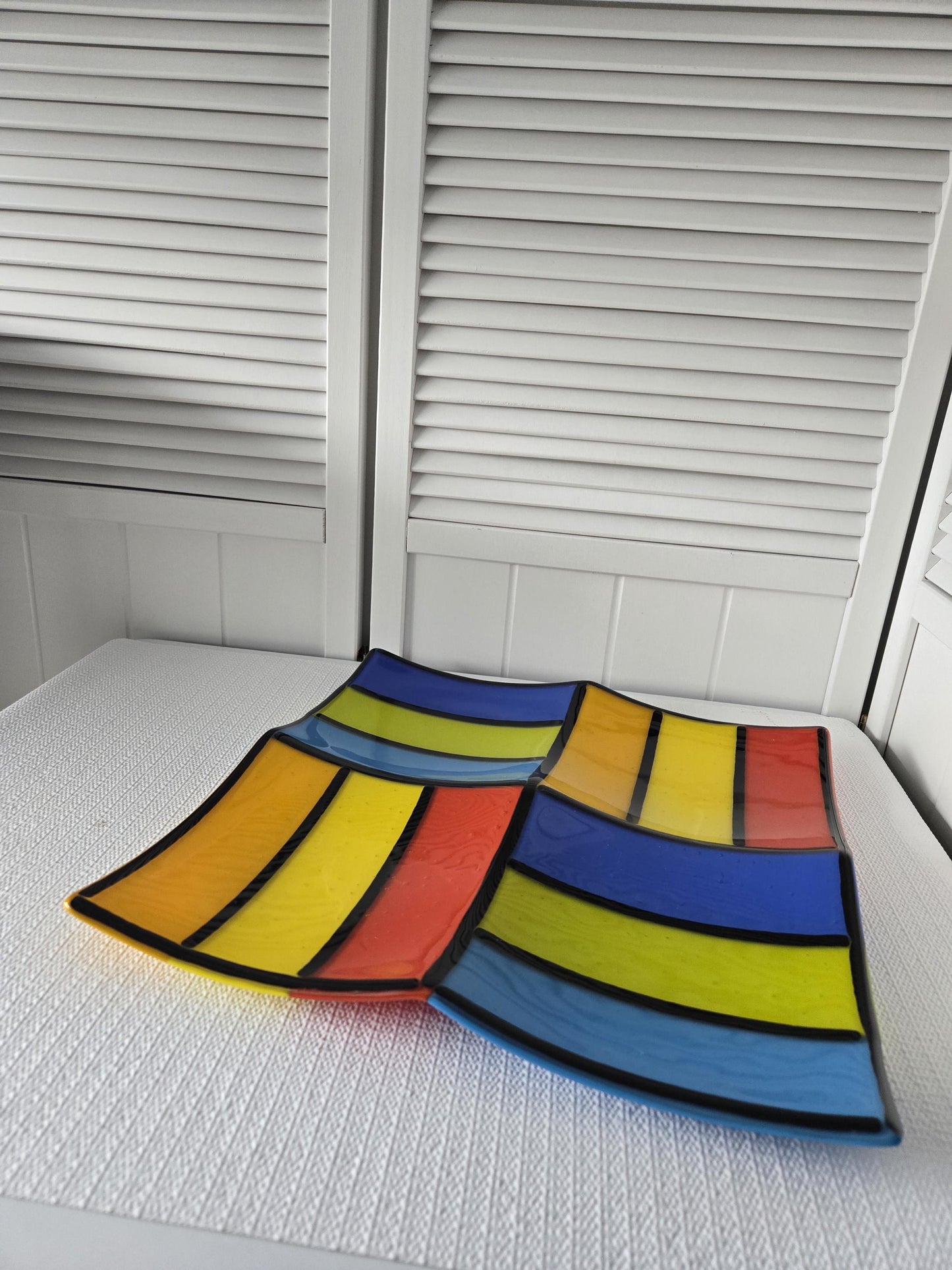 Fused Color Block Art Glass Dish