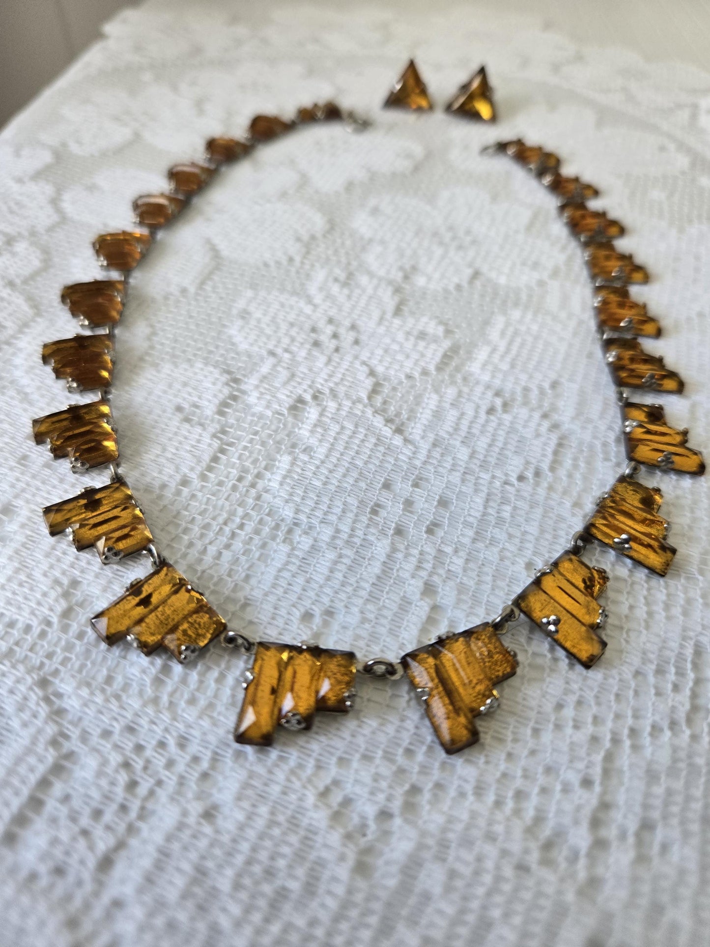 Art Deco Czech Sterling Necklace & Earring Set