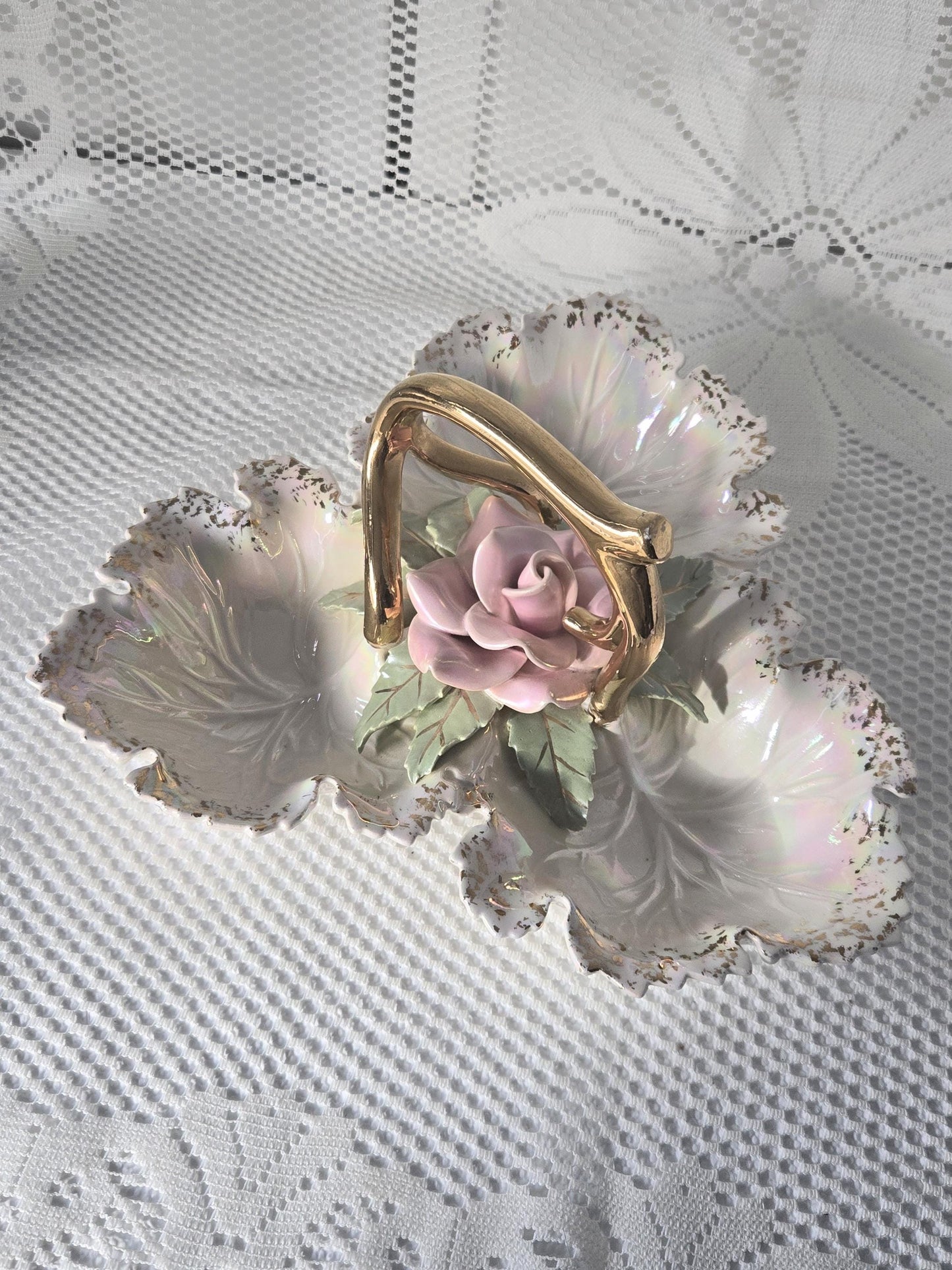 Mid Century Porcelain Floral Candy Dish