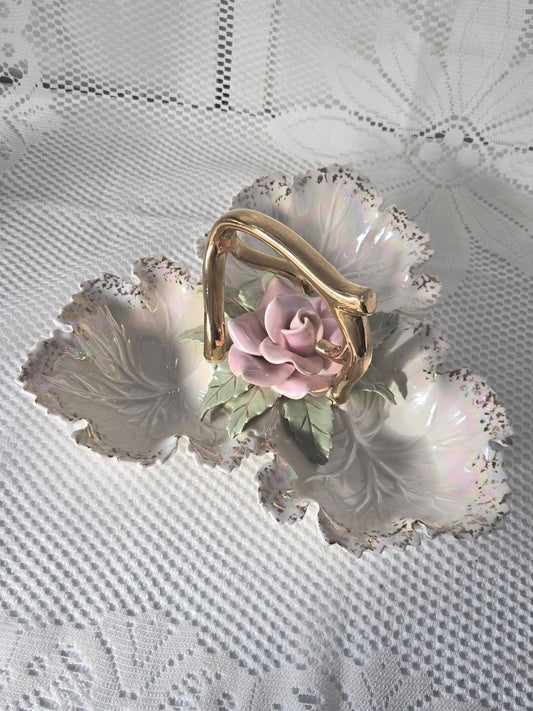 Mid Century Porcelain Floral Candy Dish