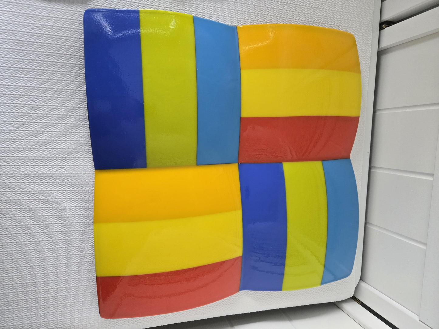 Fused Color Block Art Glass Dish