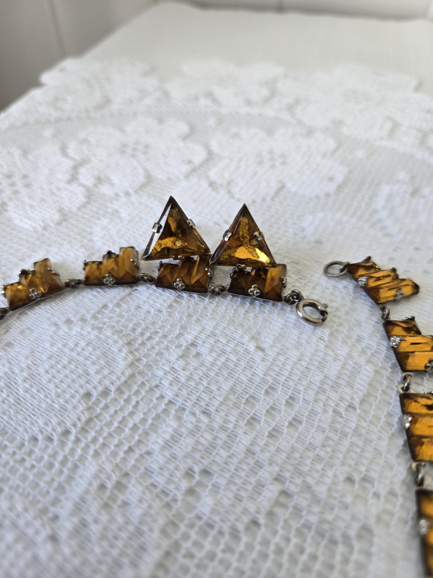 Art Deco Czech Sterling Necklace & Earring Set