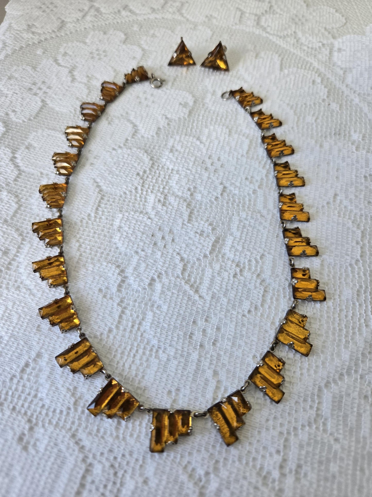 Art Deco Czech Sterling Necklace & Earring Set