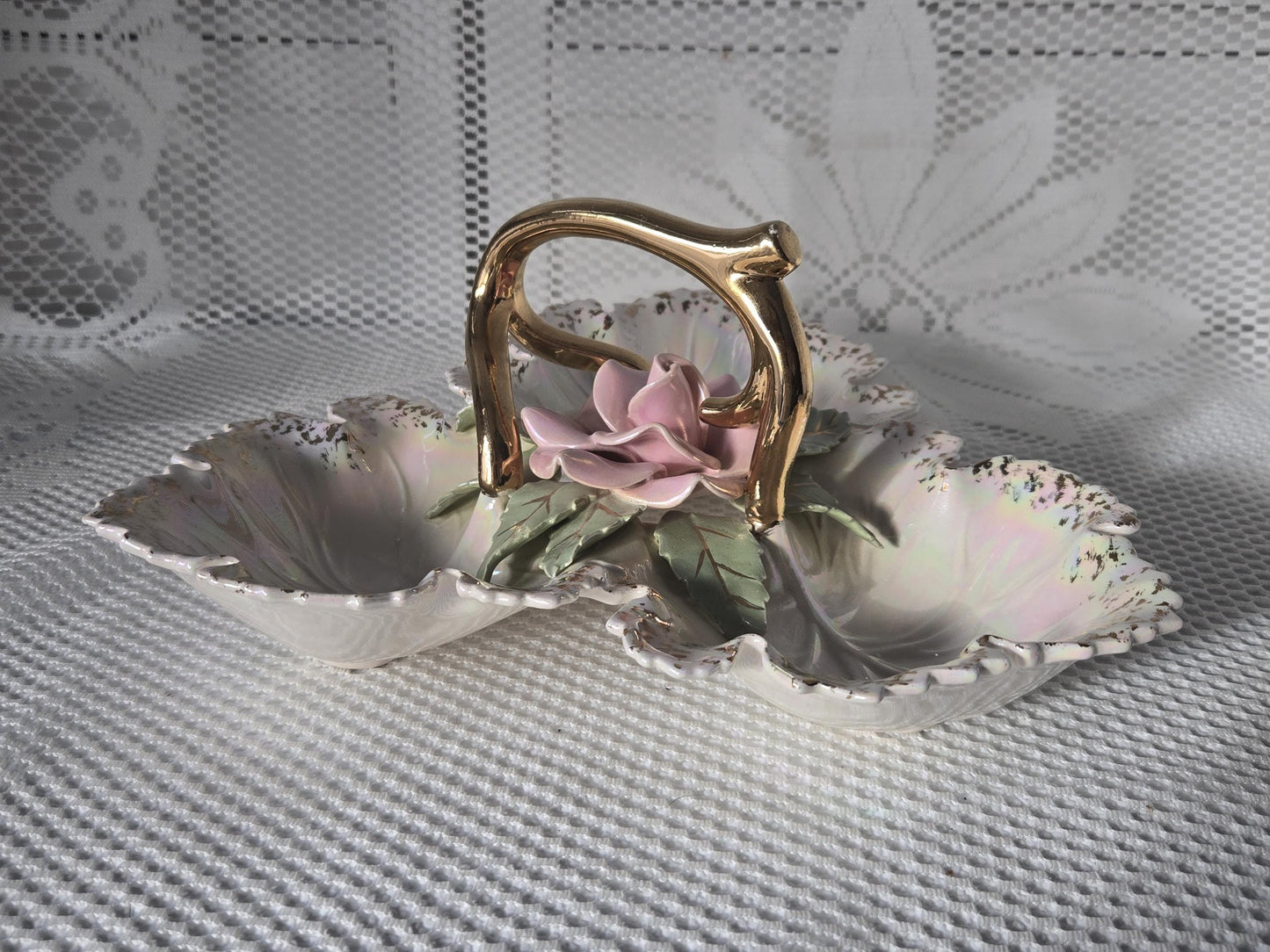 Mid Century Porcelain Floral Candy Dish