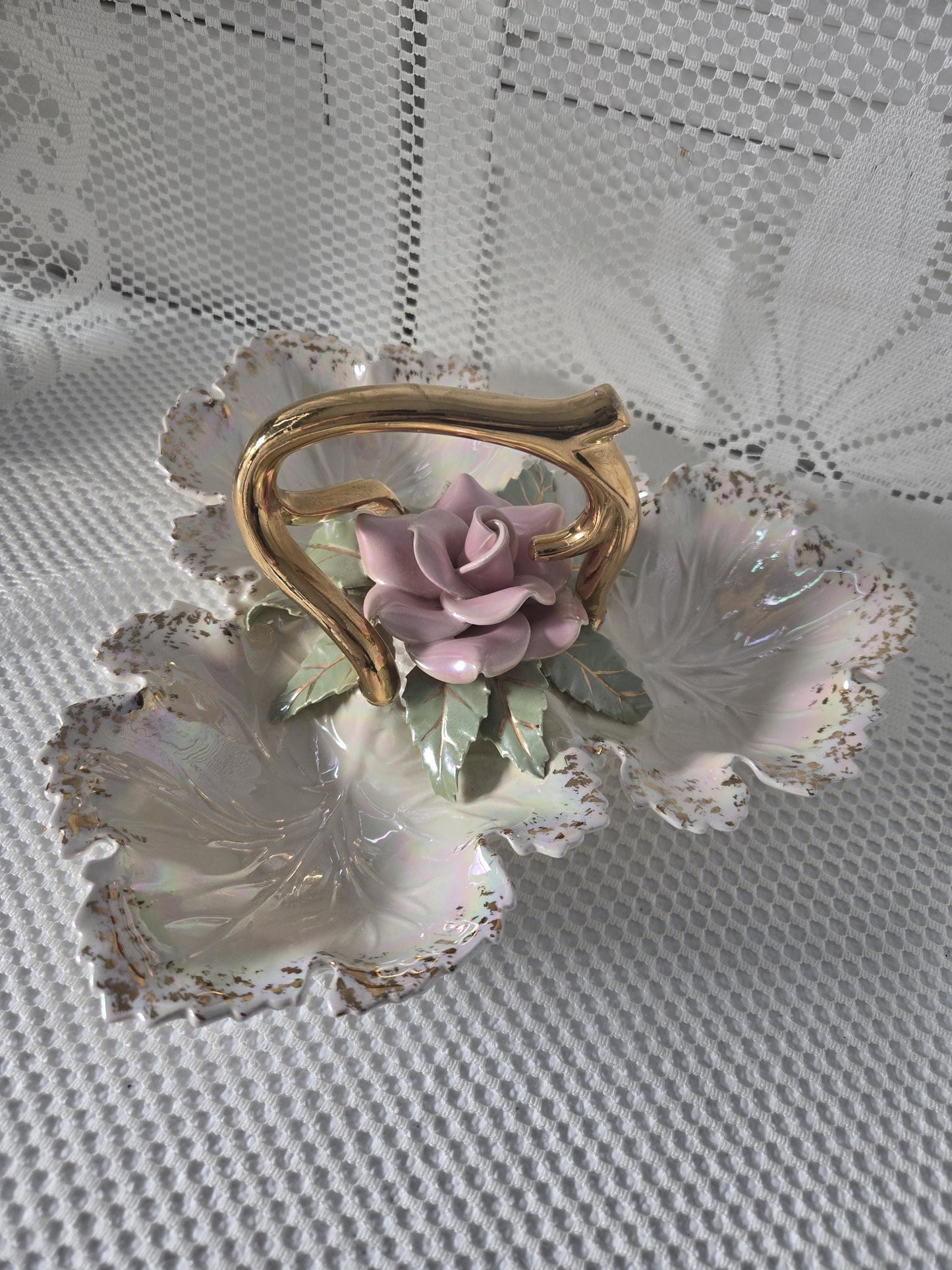 Mid Century Porcelain Floral Candy Dish