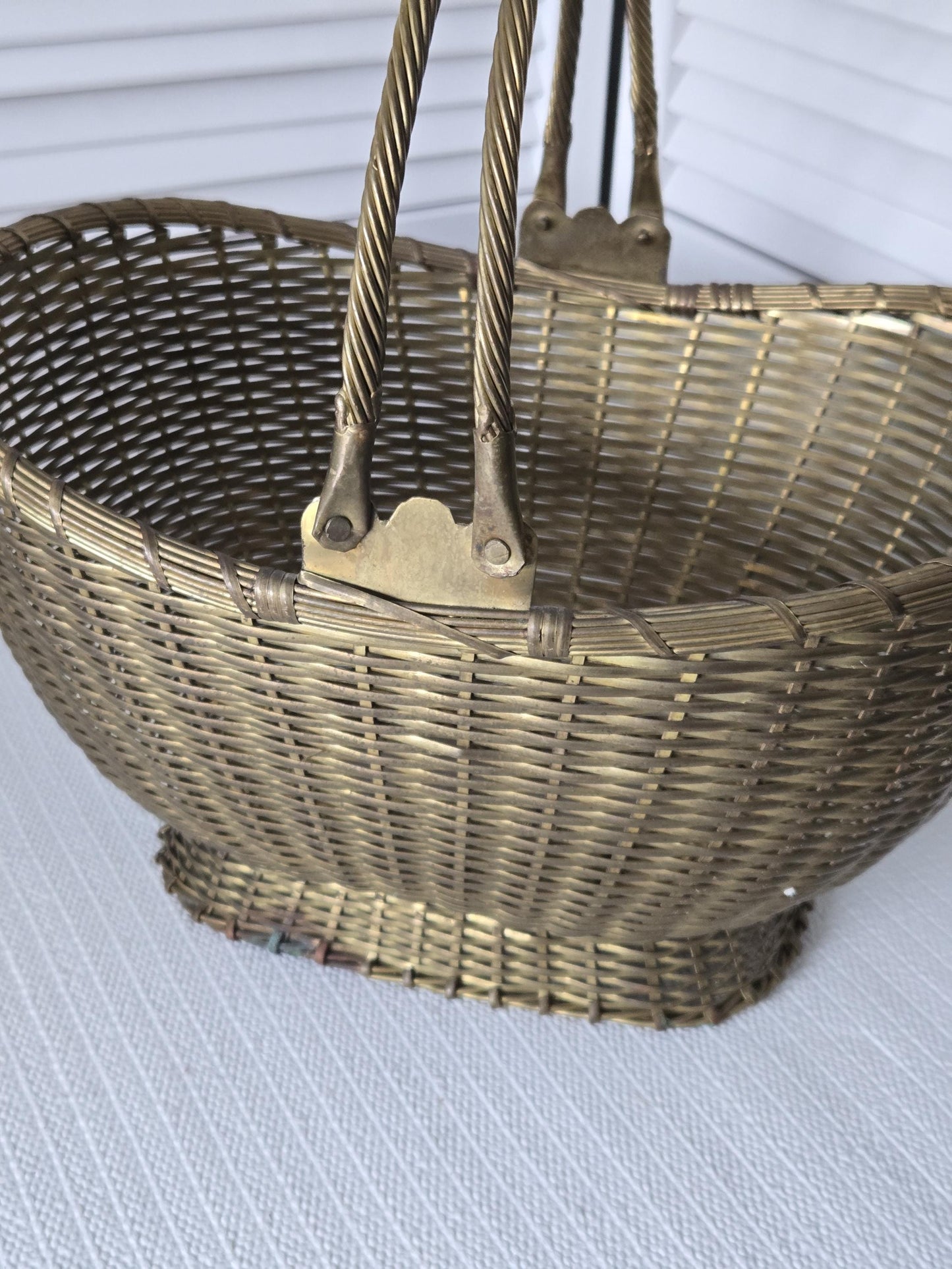 Ornate Woven Brass Basket Decor
