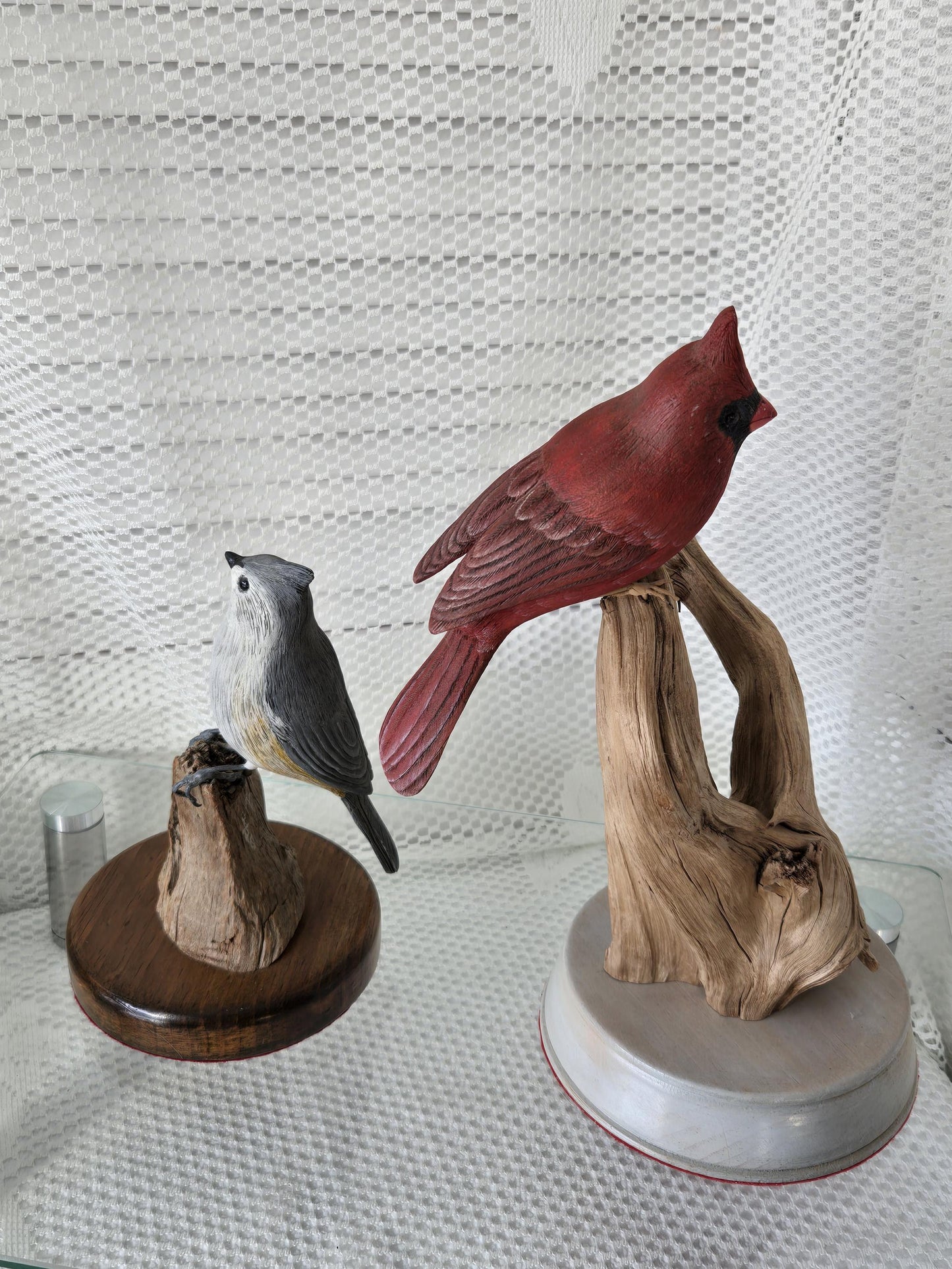Pair Wood Bird Carvings - Signed R. Cash