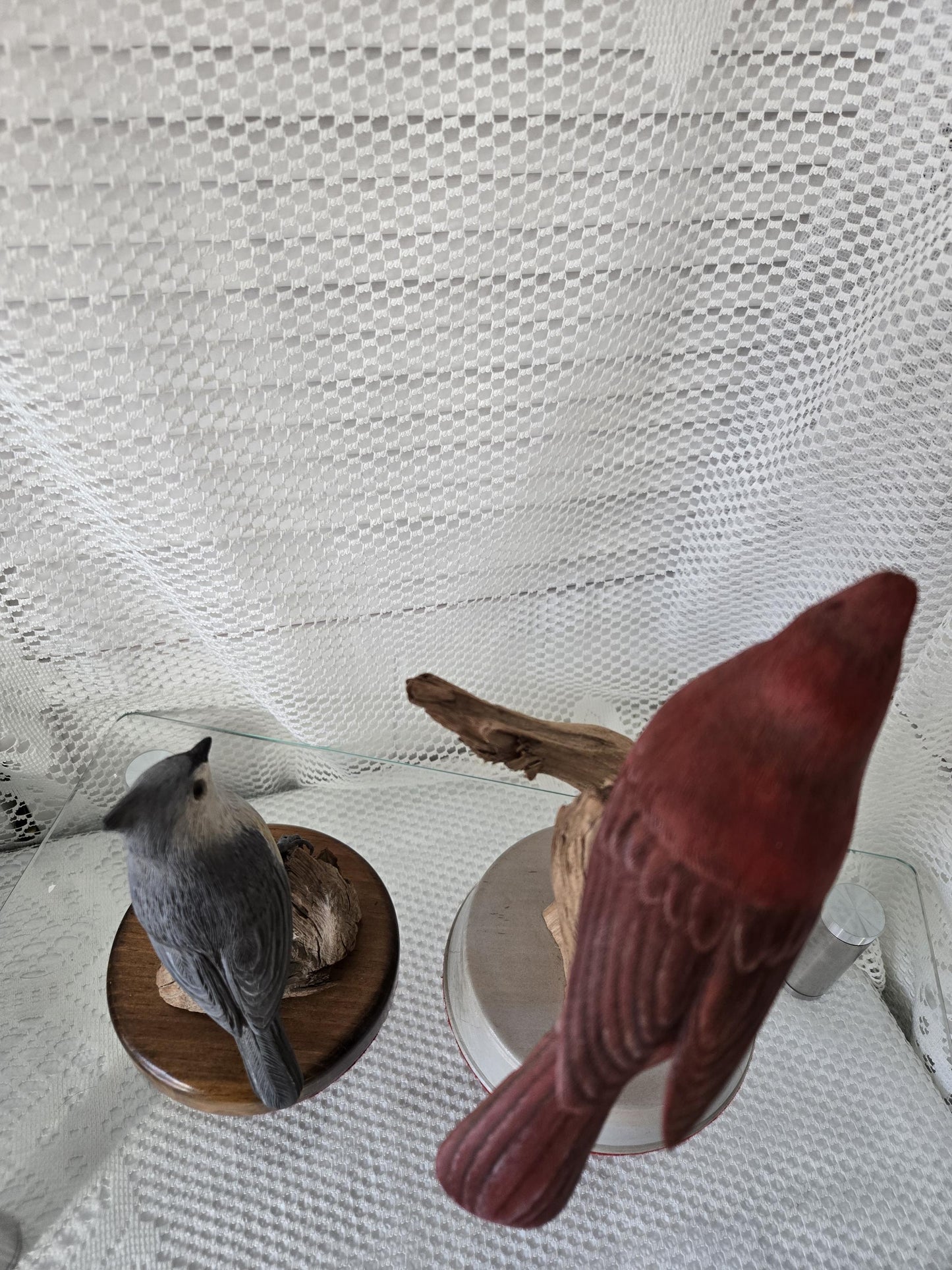 Pair Wood Bird Carvings - Signed R. Cash