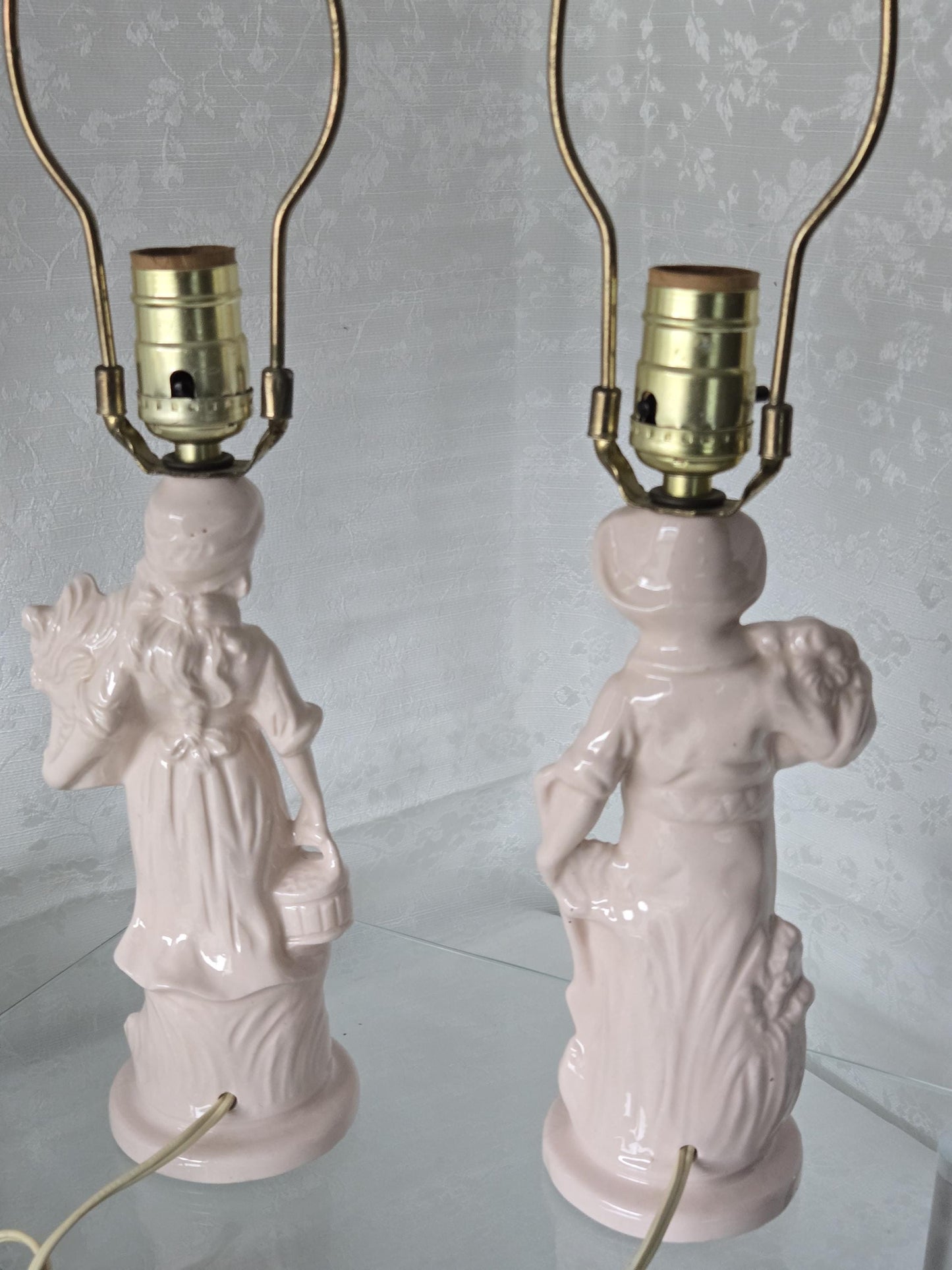 Pink Porcelain Figural Boudoir Lamps (2)