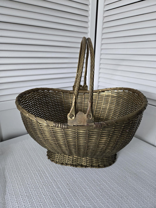 Ornate Woven Brass Basket Decor