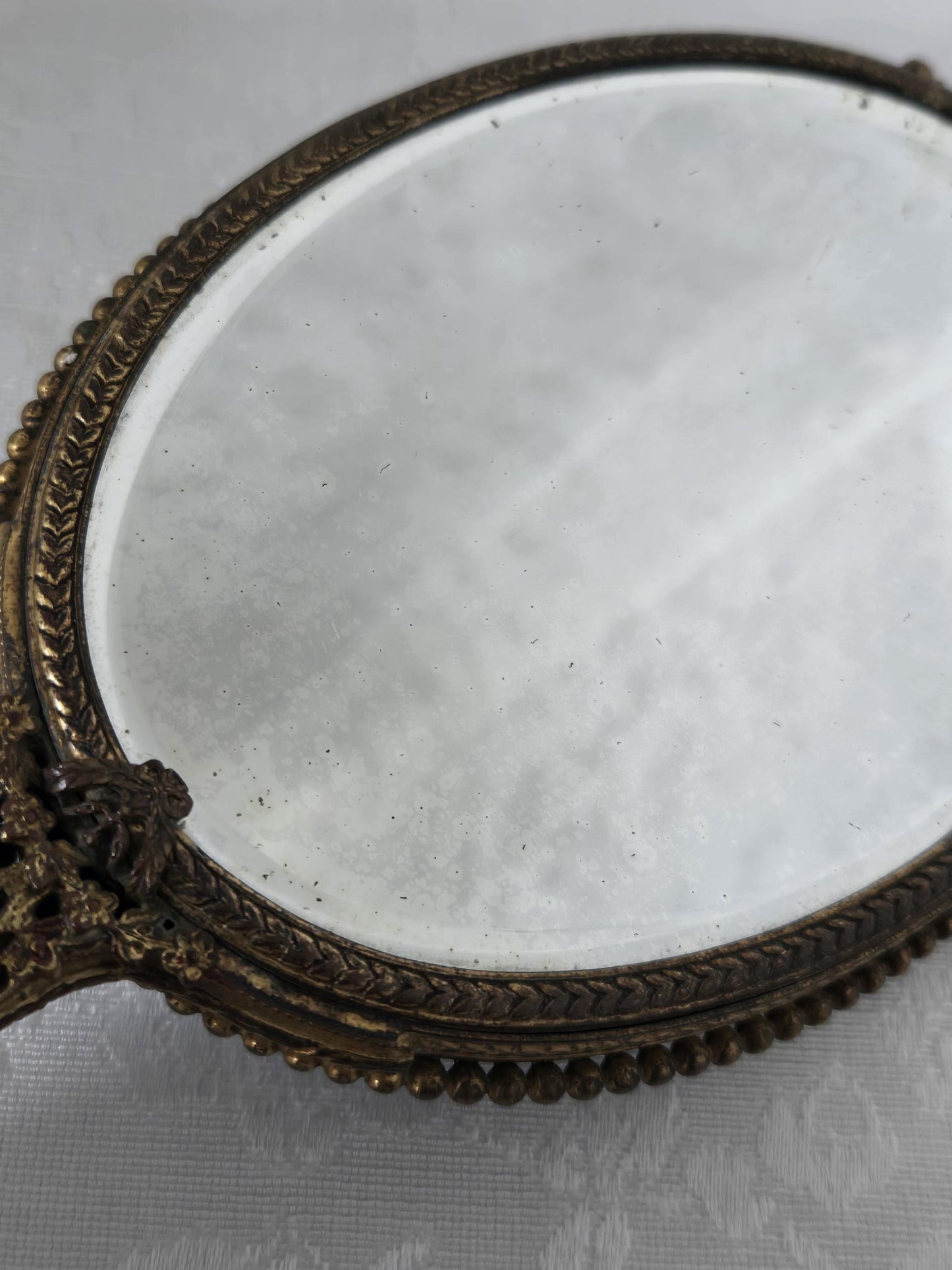 Vintage Brass Filigree Hand Mirror
