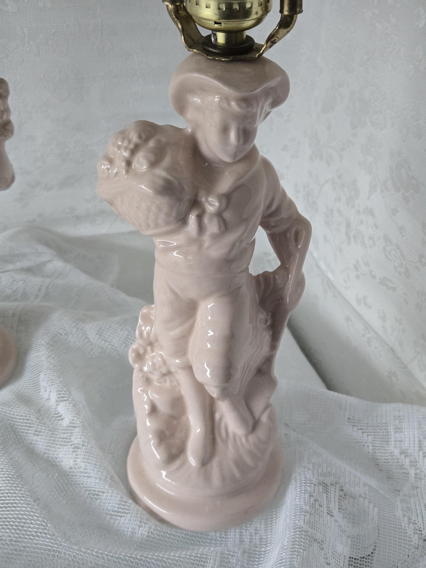 Pink Porcelain Figural Boudoir Lamps (2)
