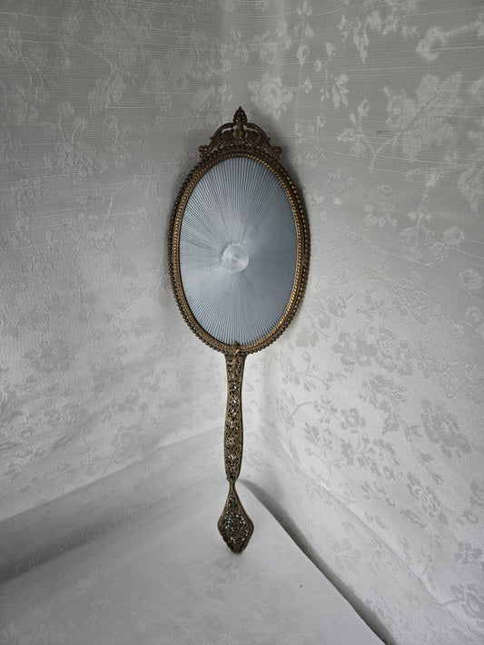 Vintage Brass Filigree Hand Mirror