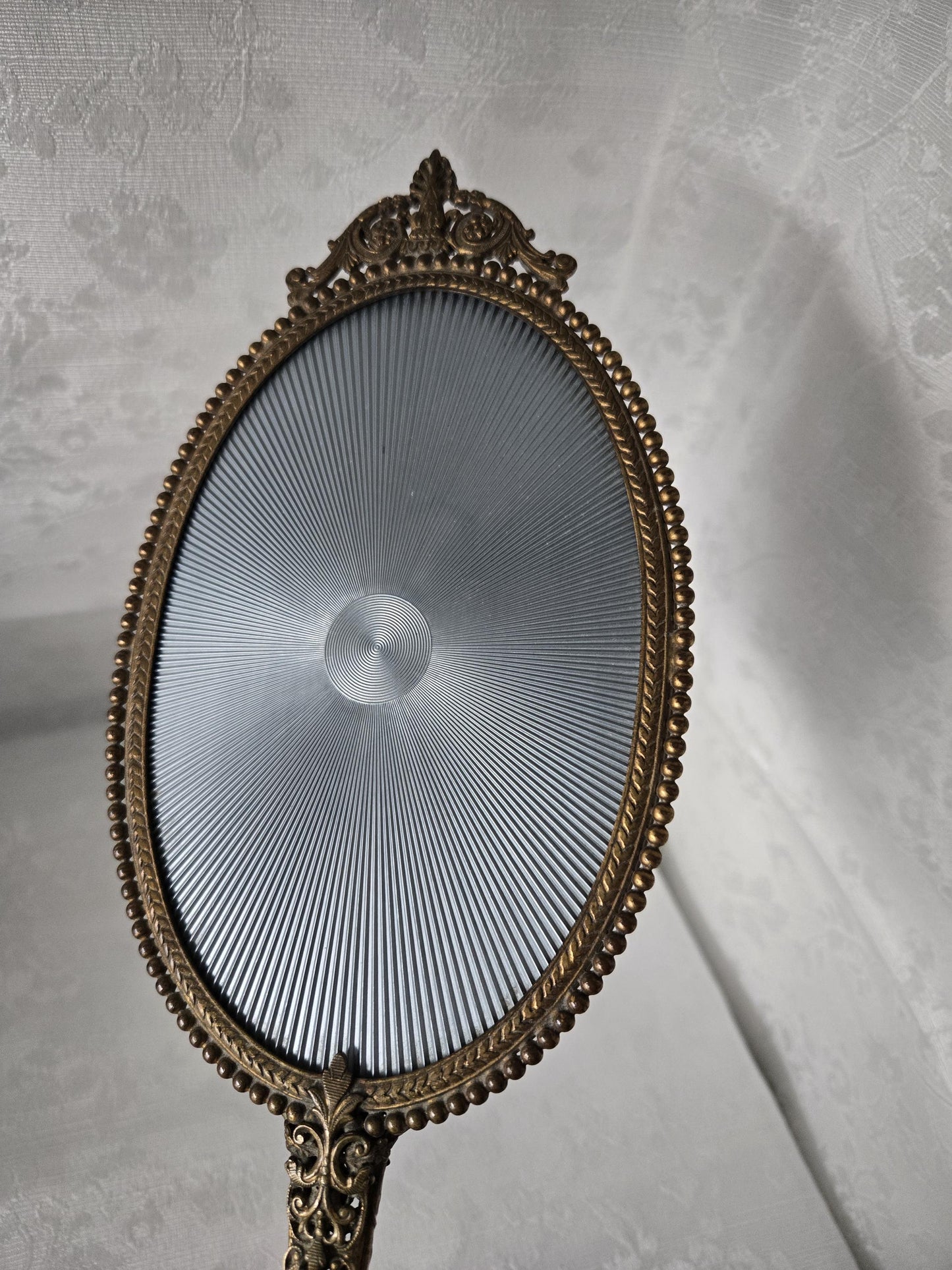 Vintage Brass Filigree Hand Mirror