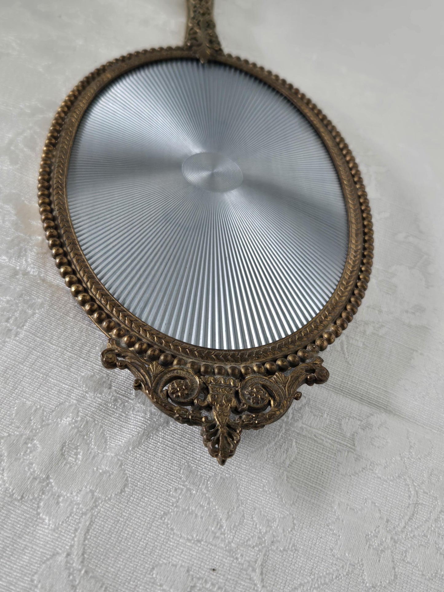 Vintage Brass Filigree Hand Mirror