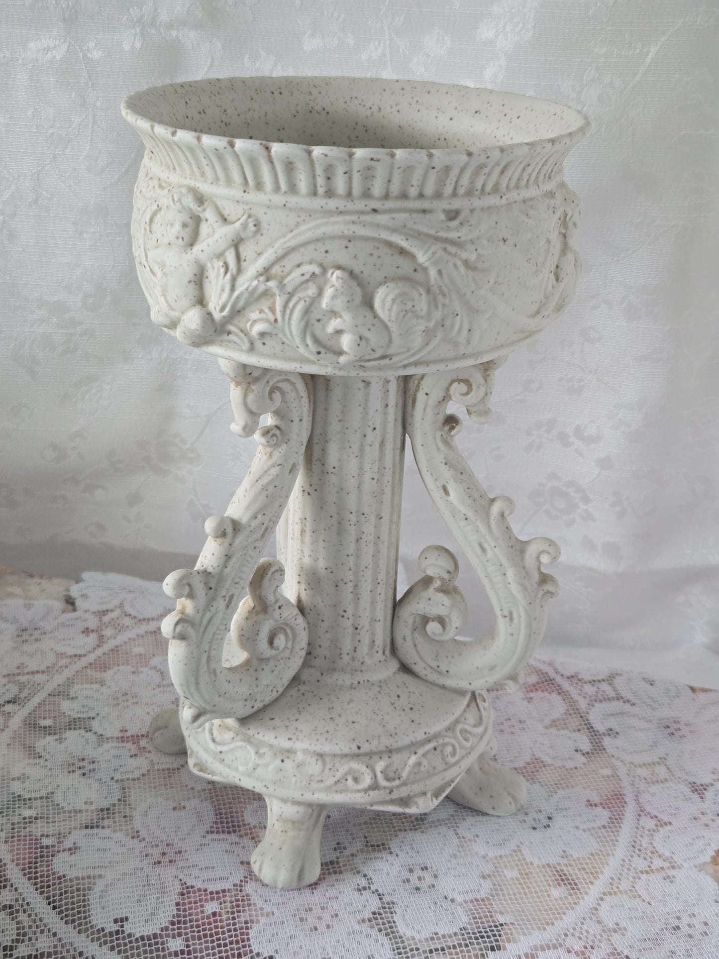 Inarco Ceramic Bisque Cherub Planter Decor