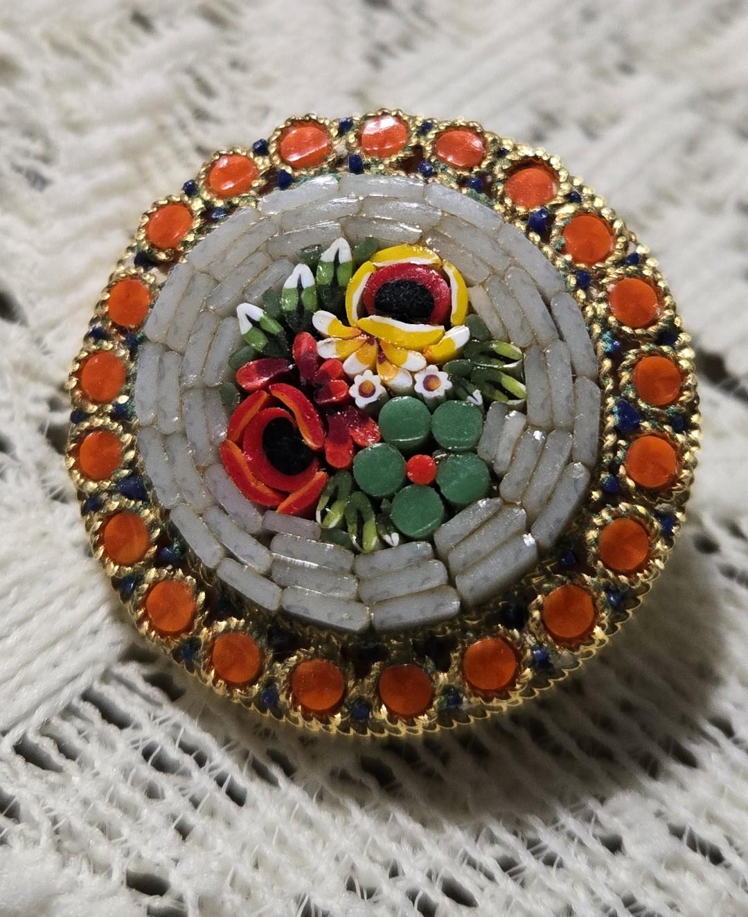 Italian Mosaic Floral Brooch
