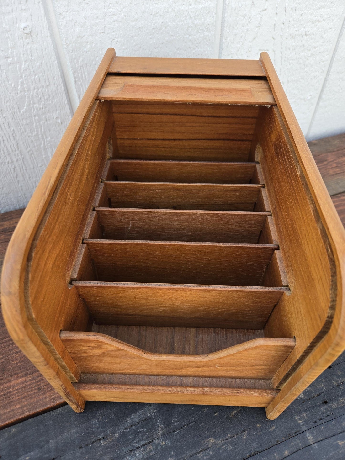 Teak Wood Tambour Storage Box