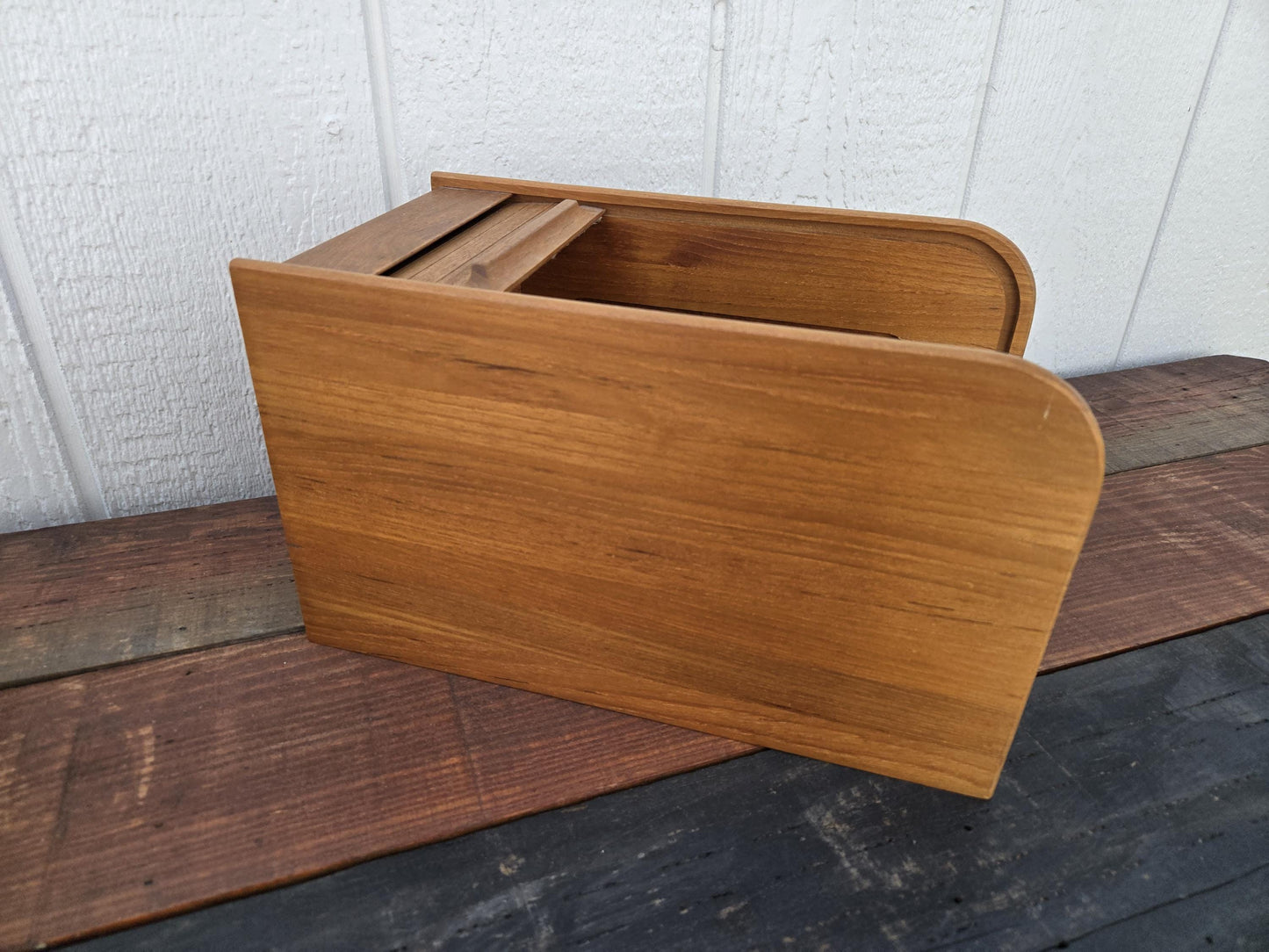 Teak Wood Tambour Storage Box