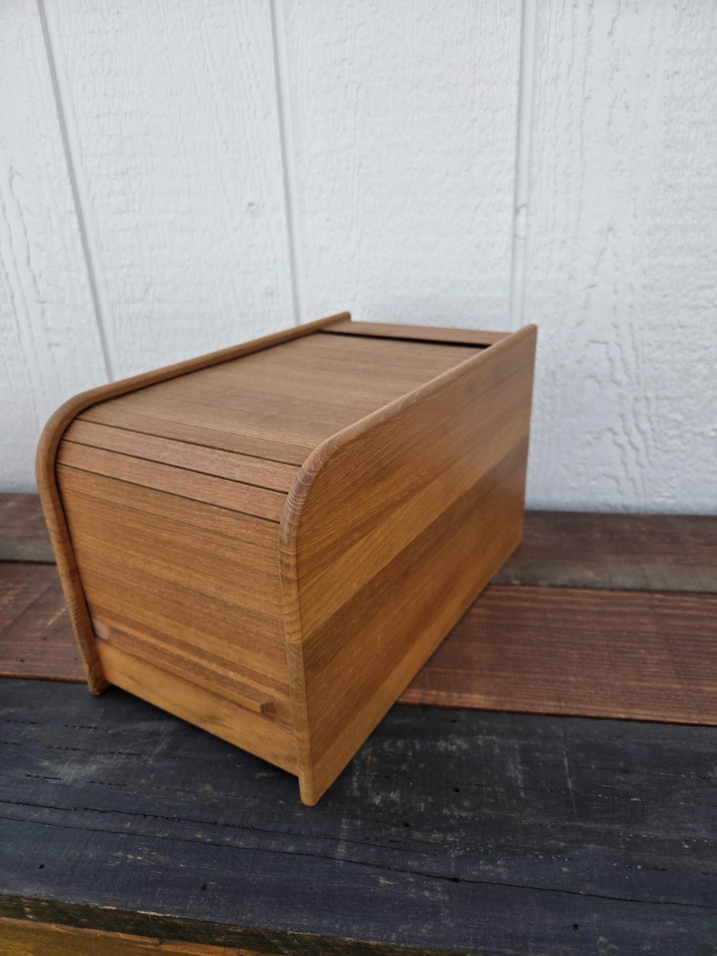 Teak Wood Tambour Storage Box