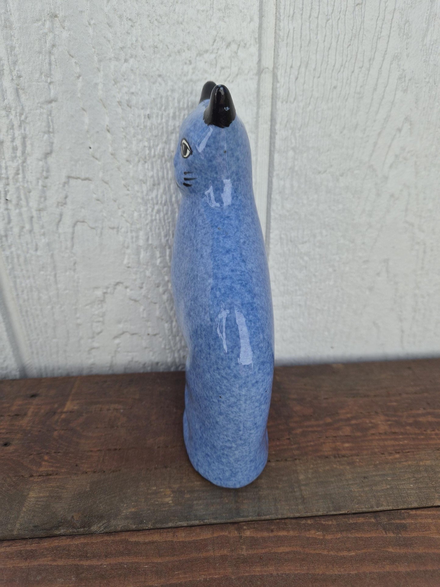 Ceramic Blue Speckled Cat Figurine