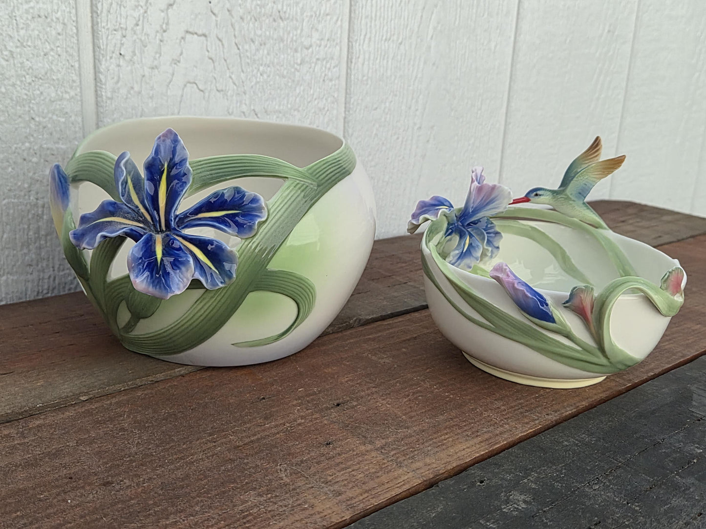 Franz Iris and Hummingbird Decorative Bowls (2)