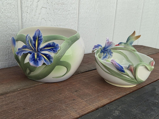 Franz Iris and Hummingbird Decorative Bowls (2)