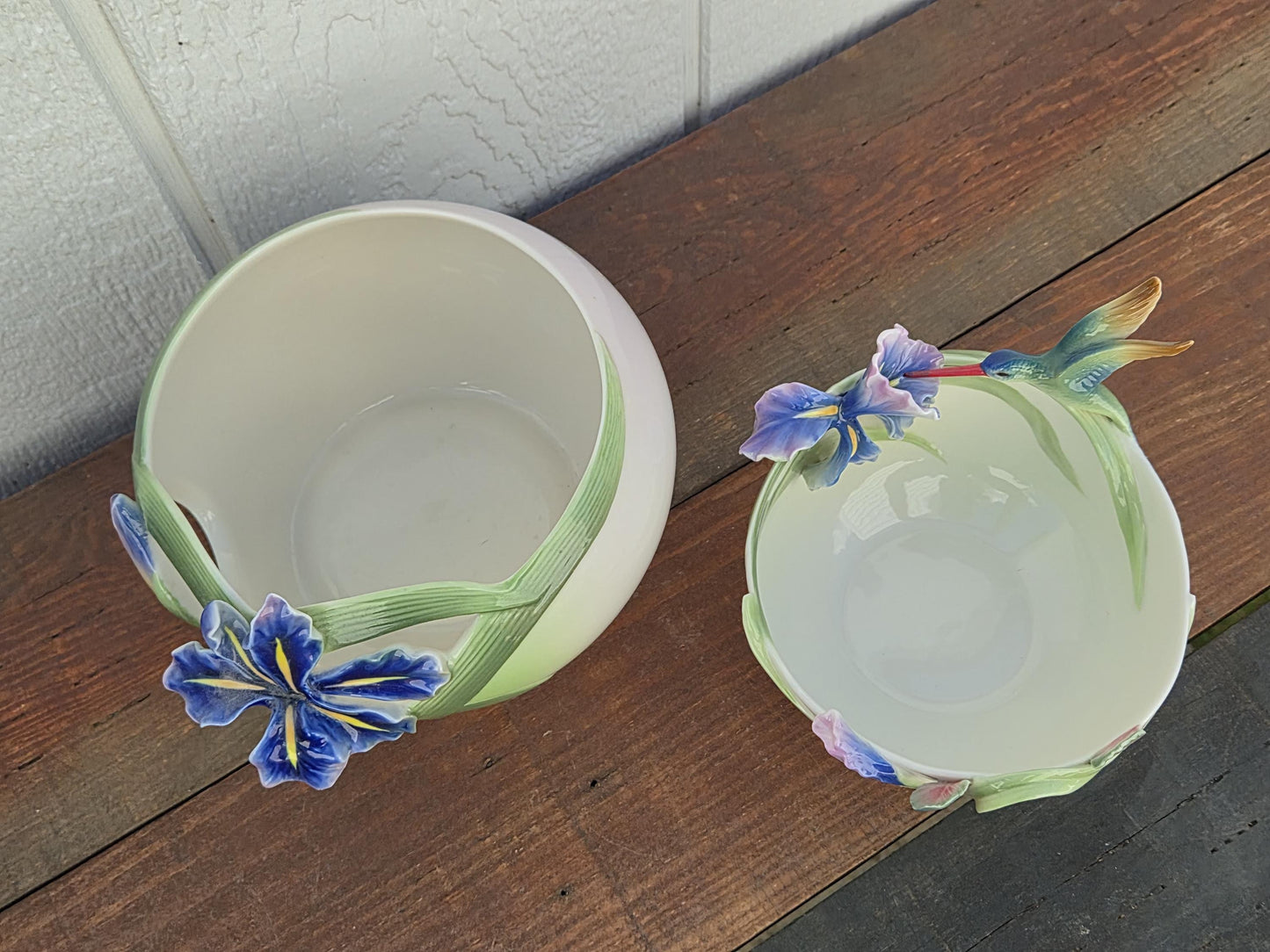 Franz Iris and Hummingbird Decorative Bowls (2)