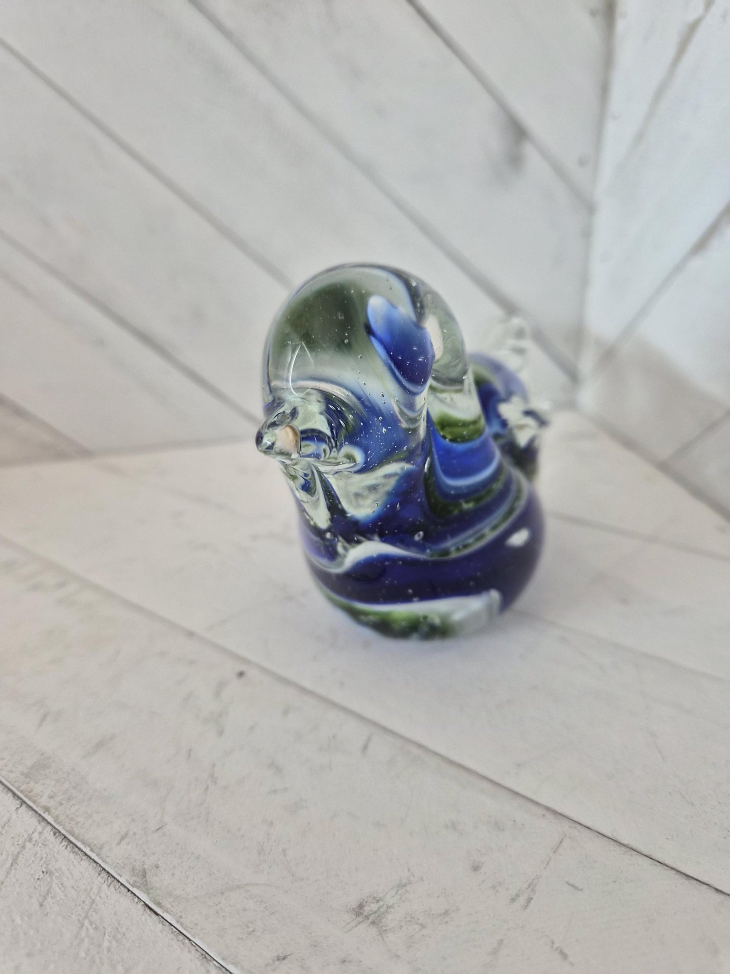 Blue-Green Jay Glass Art Paperweight