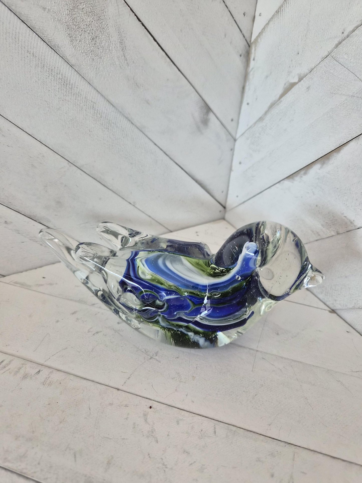 Blue-Green Jay Glass Art Paperweight