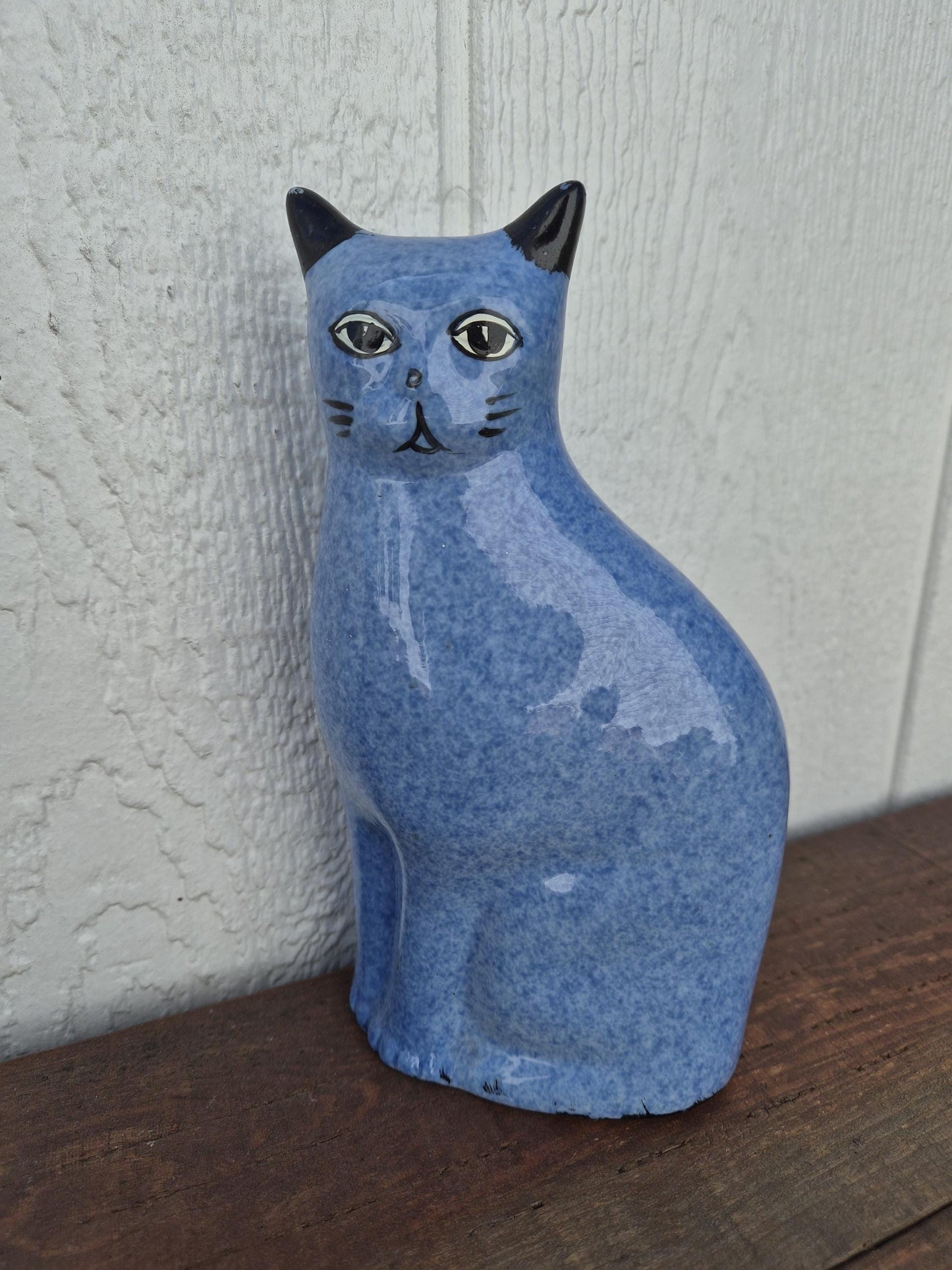 Ceramic Blue Speckled Cat Figurine