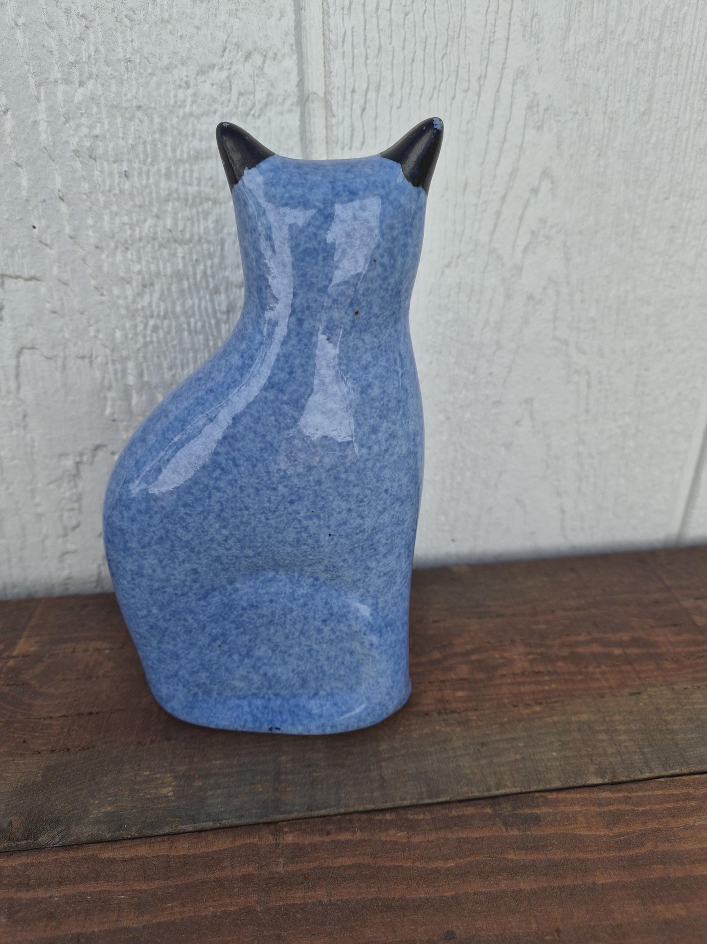 Ceramic Blue Speckled Cat Figurine