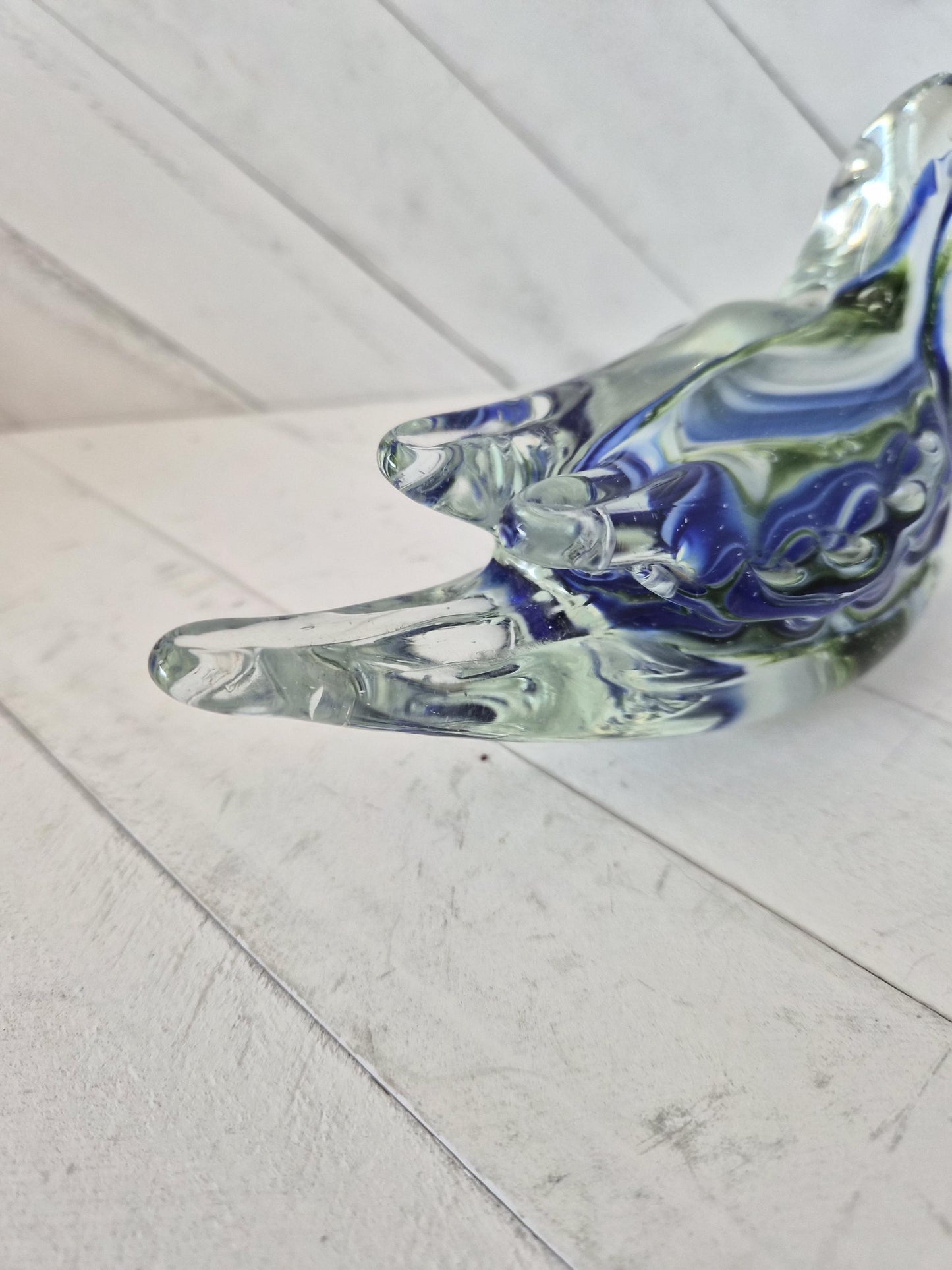 Blue-Green Jay Glass Art Paperweight