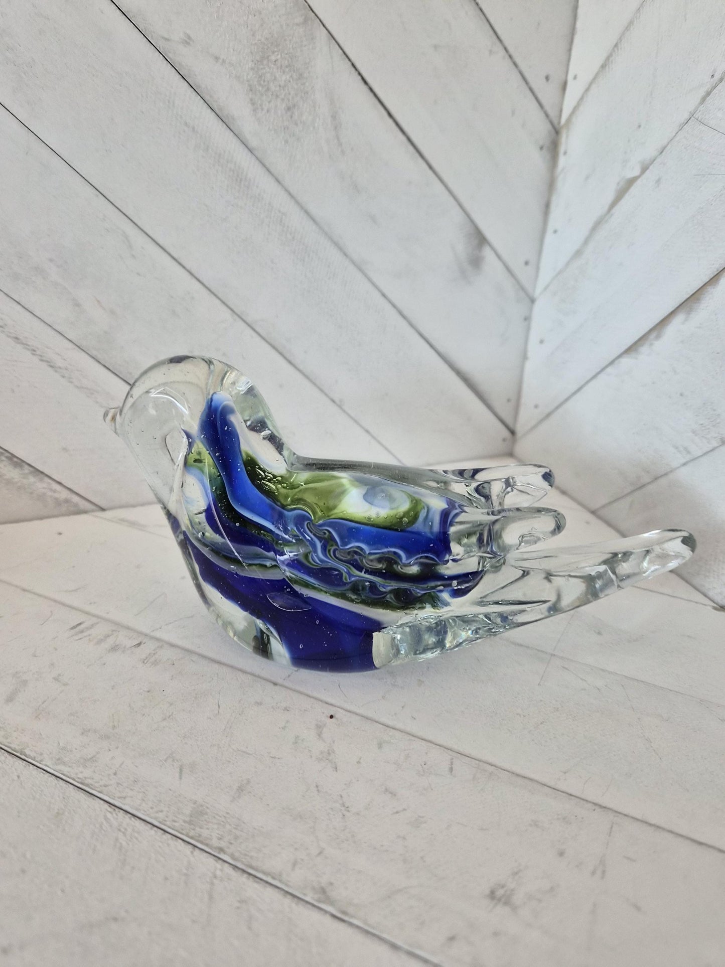 Blue-Green Jay Glass Art Paperweight