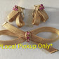 Estate Vintage Cellino 14K Yellow Gold and Pink Sapphire Bow Brooch w/Matching 14K Clip-On Earrings *In-Person pickup only*