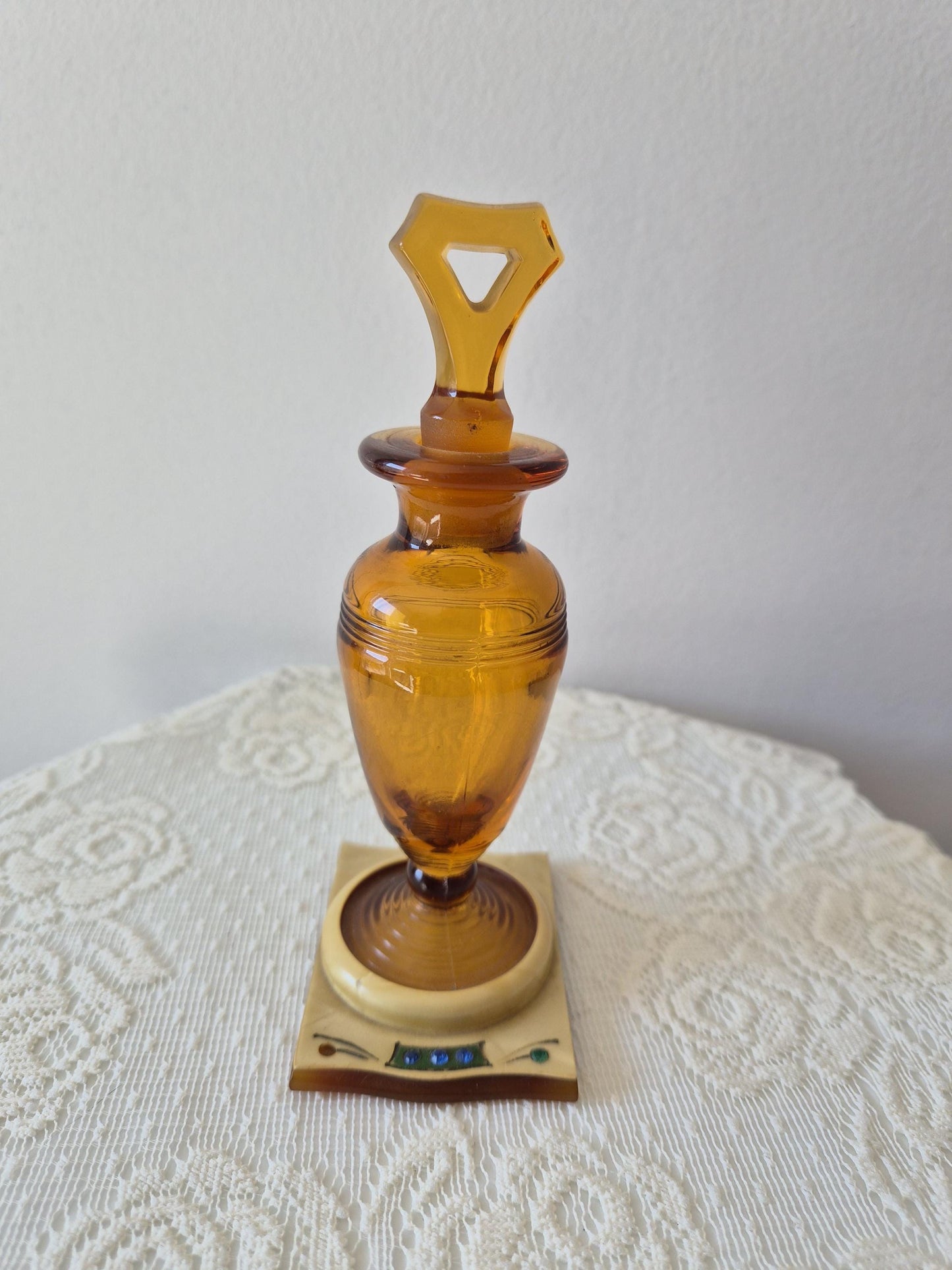 Art Deco Amber Perfume Bottle and Stand