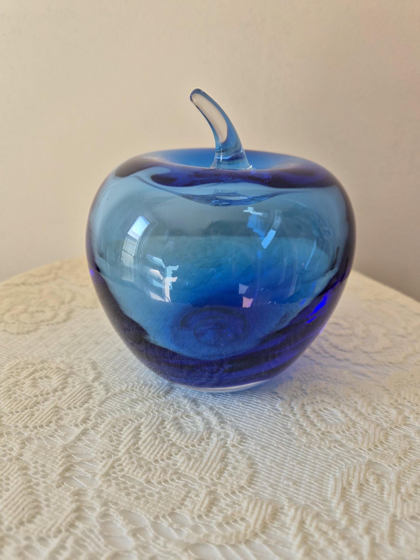 Blenko Blue Glass Apple Decor