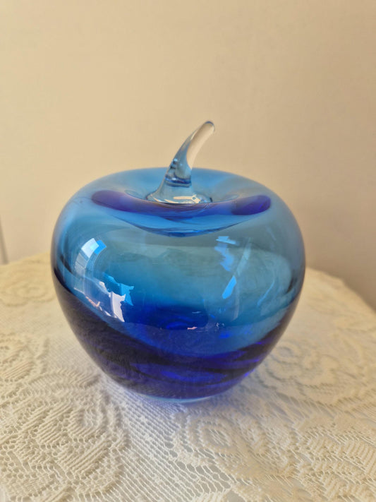 Blenko Blue Glass Apple Decor