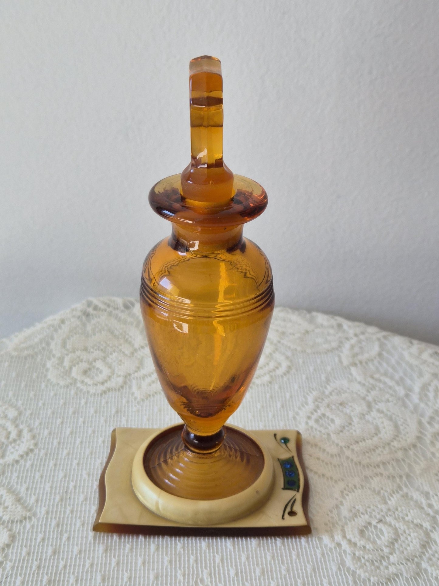Art Deco Amber Perfume Bottle and Stand