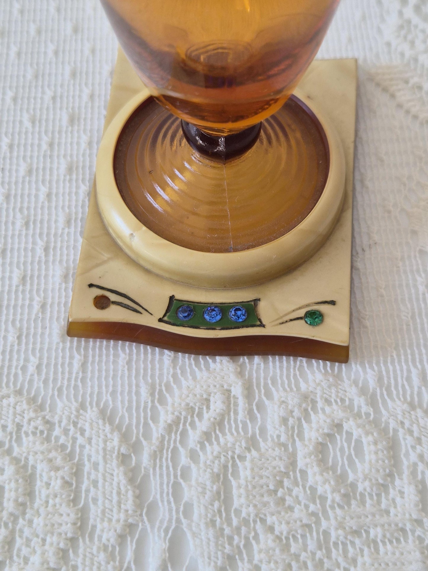 Art Deco Amber Perfume Bottle and Stand