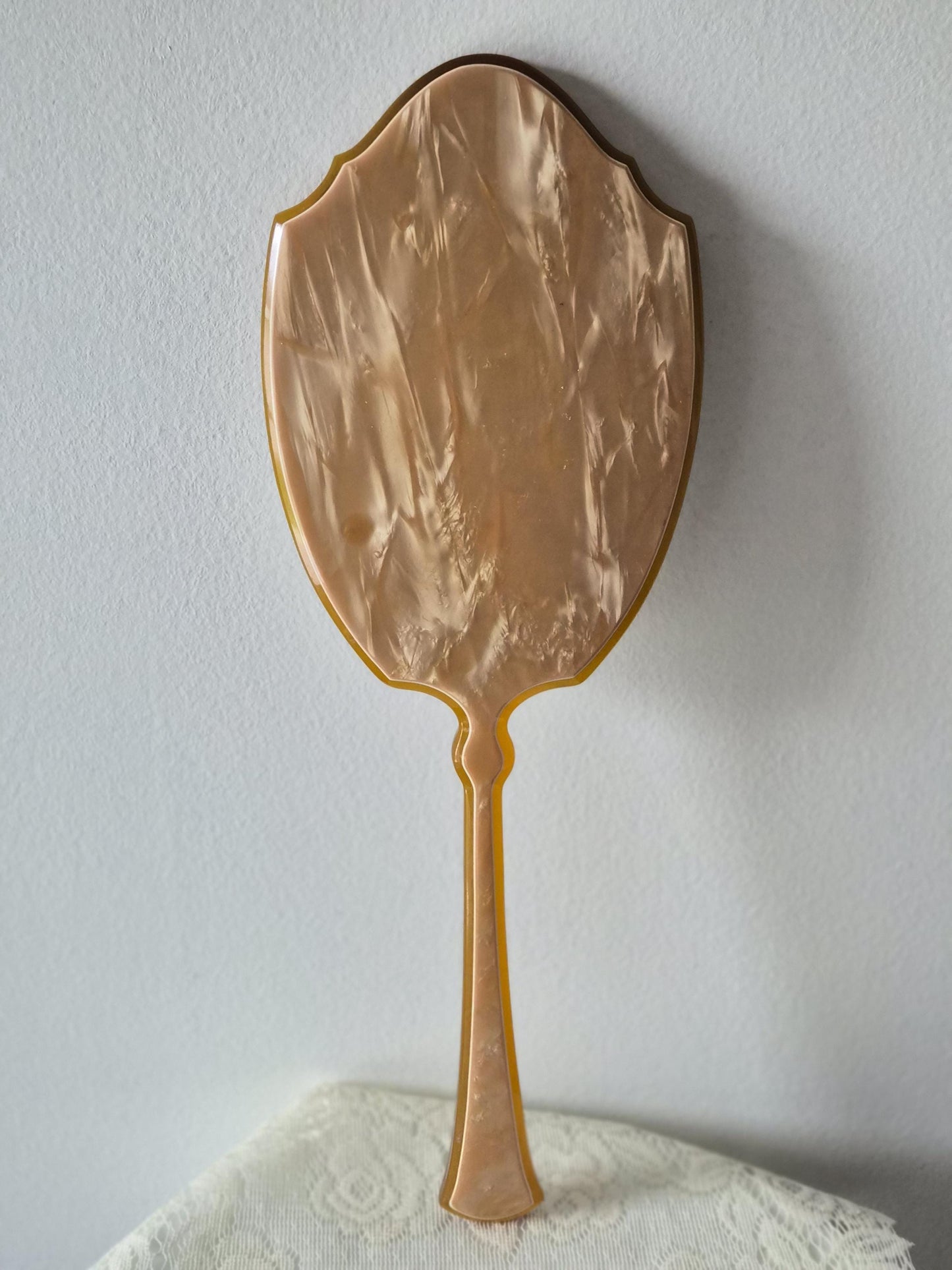 Art Deco Acwalite Ritz Hand Mirror Butterscotch