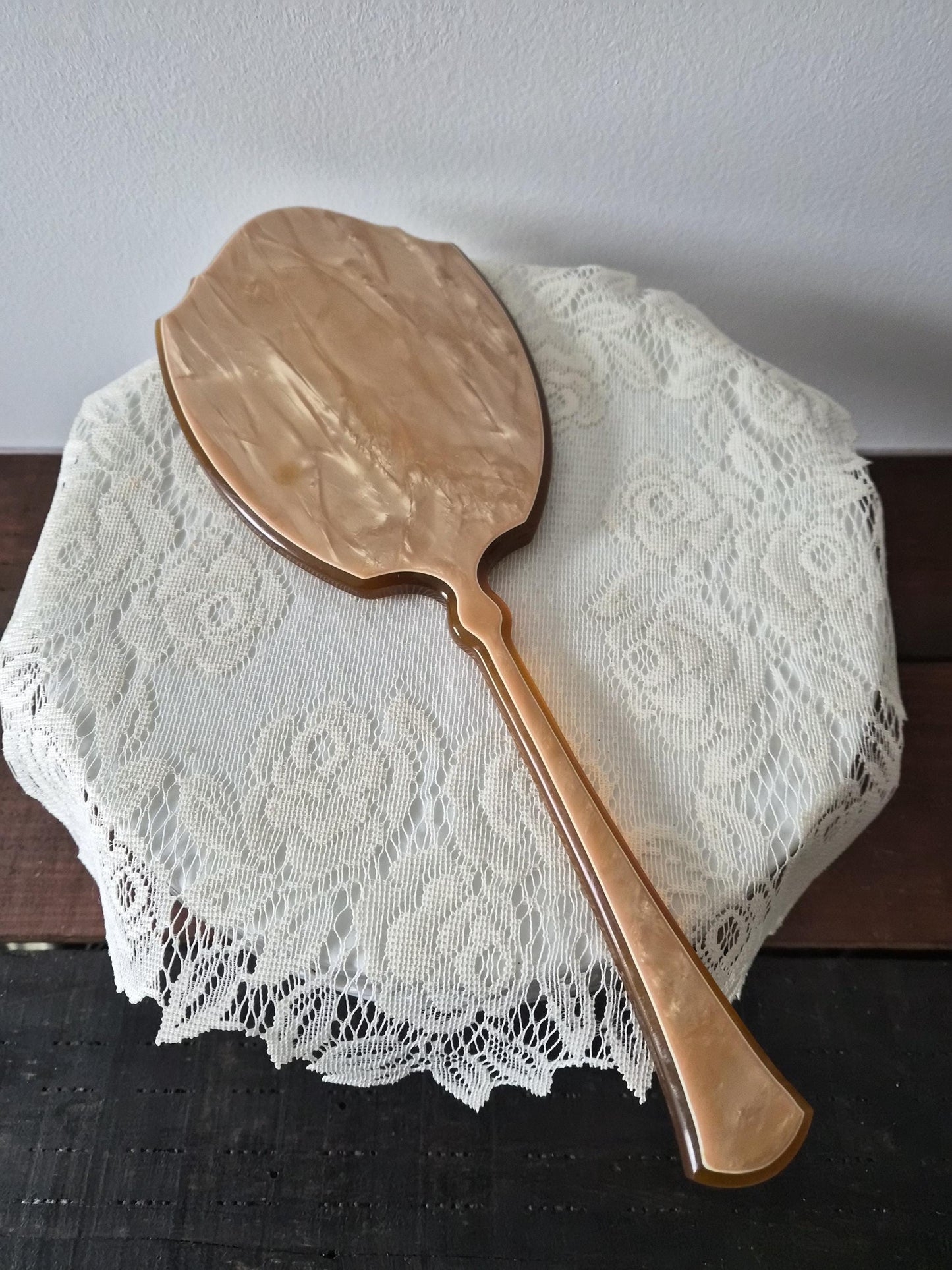 Art Deco Acwalite Ritz Hand Mirror Butterscotch